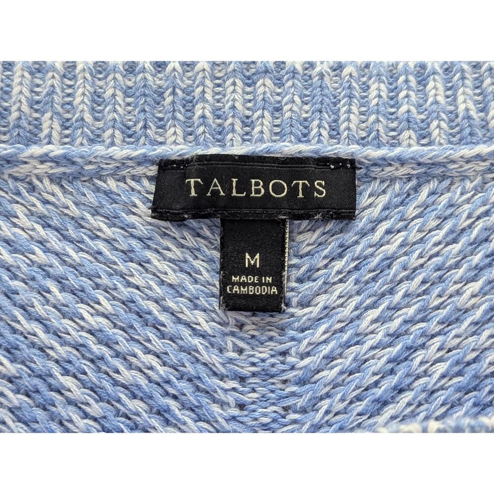 Talbots Women's Knit Sweater Size Medium Blue White Lightweight Classic Casual - Picture 13 of 14